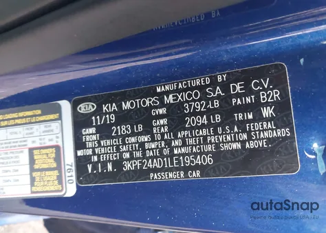 2020 Kia Forte Lxs from USA, damaged, VIN 3KPF24AD1LE195406